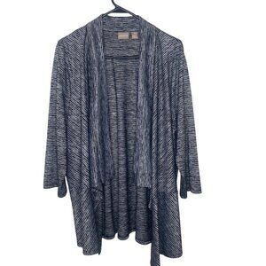 Chicos Womens Open Front Cardigan 3/4 Sleeves Striped Size 3 Black & White Knit